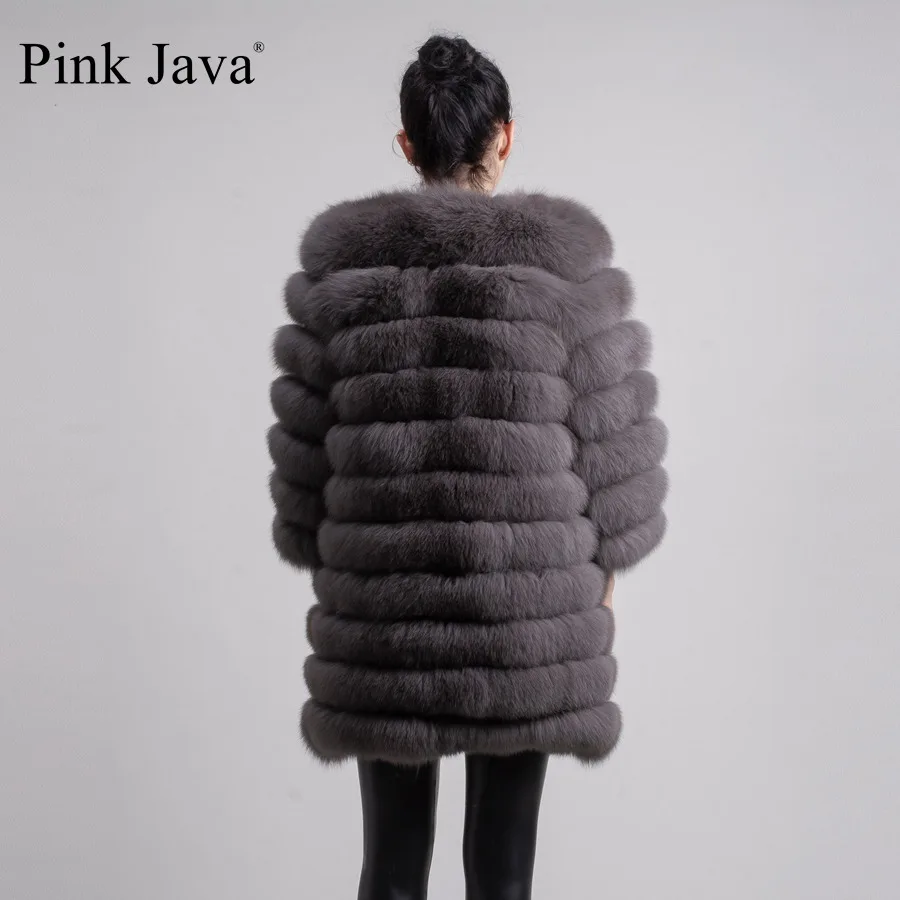 Розовый java QC8003 шуба из натурального Лисьего меха длинное пальто для женщин