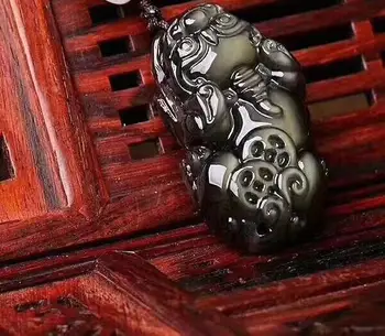 

Natural Ice species Obsidian Handmade coin Cat's eye pendant necklace