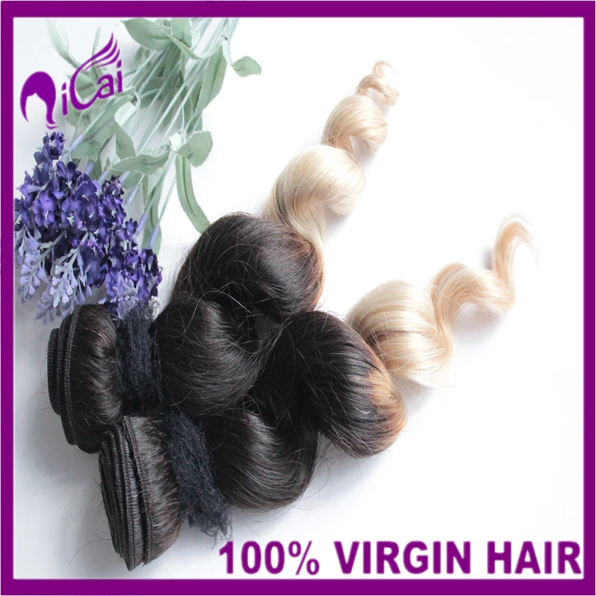 

Ombre 2 Tone Black Blonde Hair Weave 7A Brazilian Virgin Remy Human Hair 3 Bundles Loose Wave Ombre Blonde Hair Weave Extensions