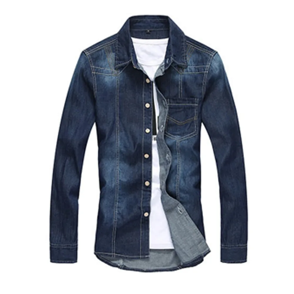 ZAPUYO Высокое качество Мужчин Джинсы Рубашка Slim Fit Бренд Случайные Джинсовые