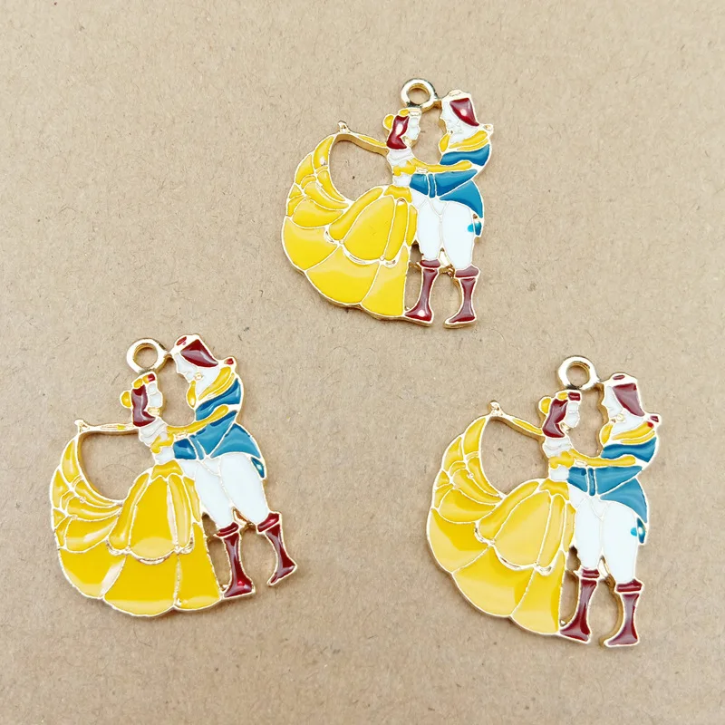 

10 pcs Cartoon Prince Princess Dance Enamel Charms Drop Oil Fairytale Charms Metal Pendant Earring Jewelry DIY Accessory YZ525