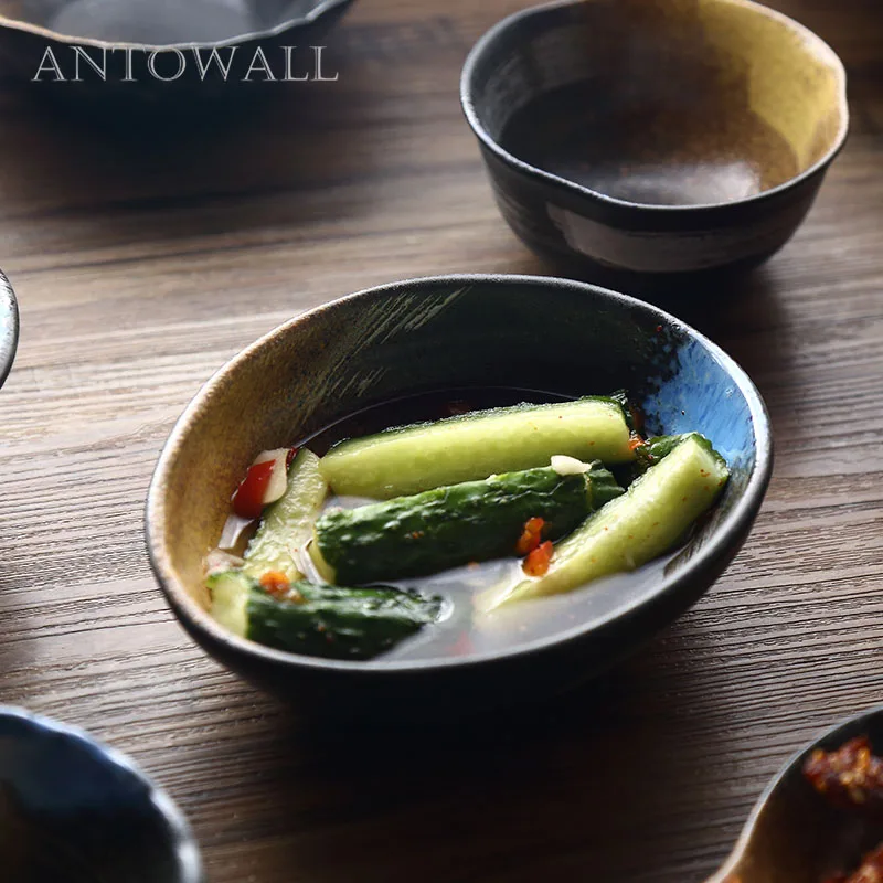 

ANTOWALL Retro Japanese-style ceramic shallow big bowl noodle dish soup bowl home thick and durable