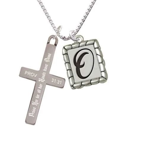 Pebble Border Initial - O - Praise Her - Cross Necklace (1)
