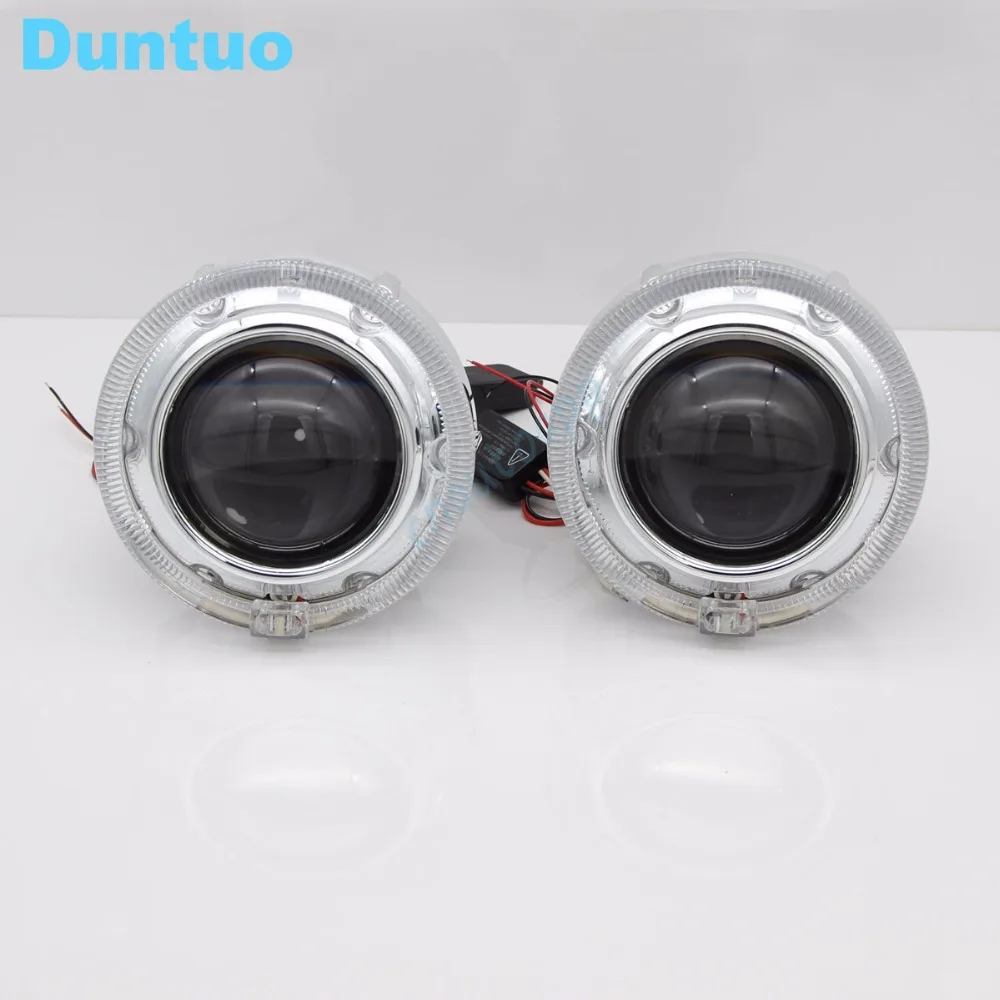 LED Car Headlights Angel Eyes Auto Lens headlight DRL Hi/Lo Beam Lamp