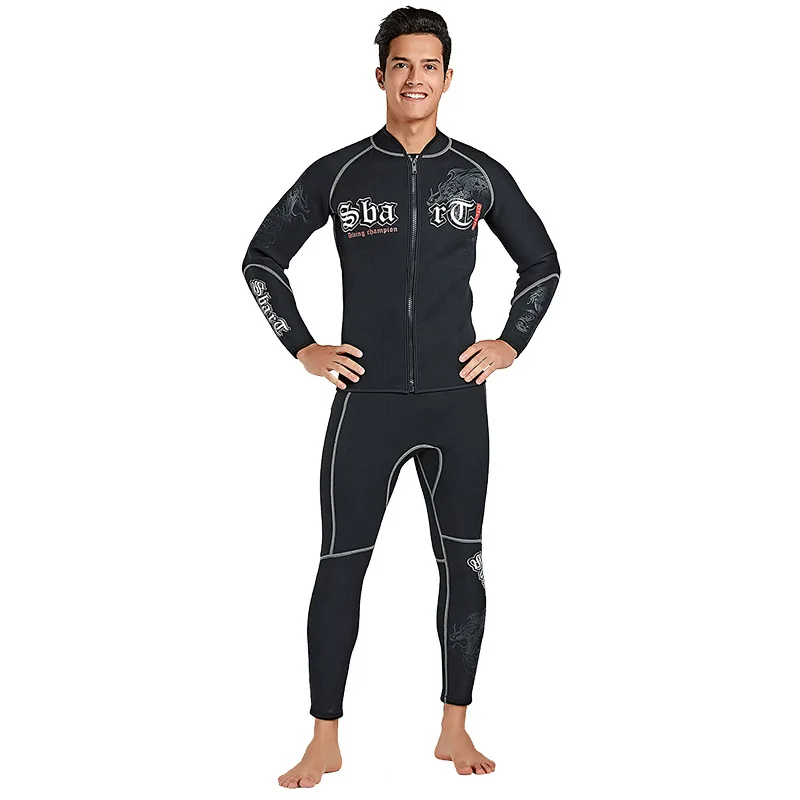 SBART 3MM Neoprene Wet suit Men's Long Sleeve Black Tops Pants Dive Suit Winter Swim Scuba Dive wet suit for cold water suit