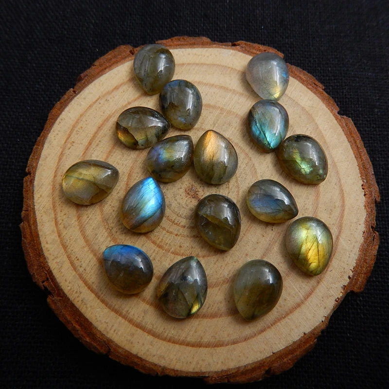 

Factory direct Wholesales Natural Stone Flashy Labradorite Water Drop 10mm Dome Flatback Beauty Cabochons DIY Making