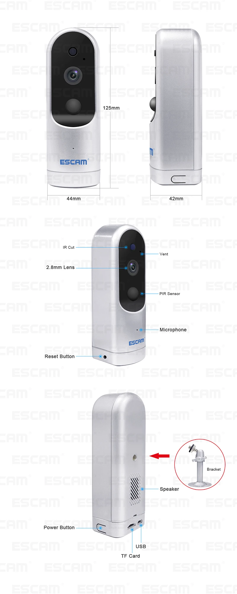 ESCAM Probell QF210 HD 960 P 2,8 мм объектив Wi-Fi ip-ик Камера Поддержка ONVIF Камеры Скрытого видеонаблюдения 3000 мАч 64 ГБ CCTV Камера Видеоняни и Радионяни