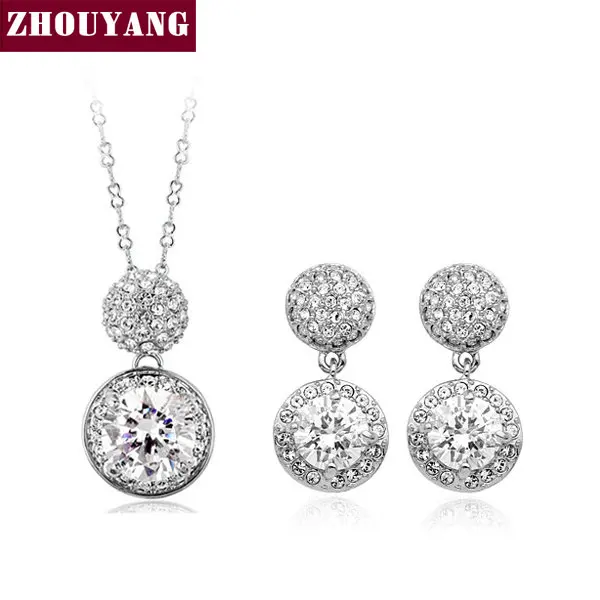 

ZHOUYANG ZYS171 Studded With Cubic Zirconia Silver Color Jewelry Necklace Earring Set Rhinestone Made with Austrian Crystals