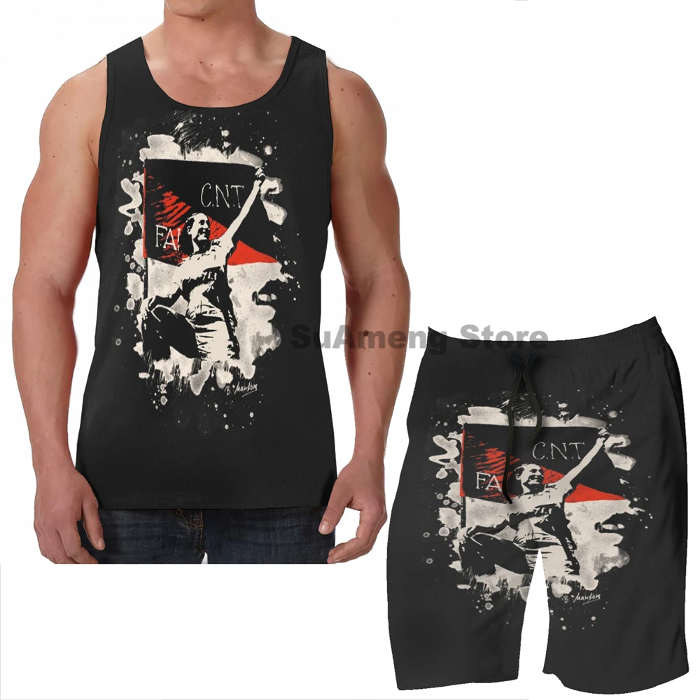 

Summer Casual funny print men Tank Tops Women Anarchy Flag Woman bleached look men Board beach shorts women sets fitness vest