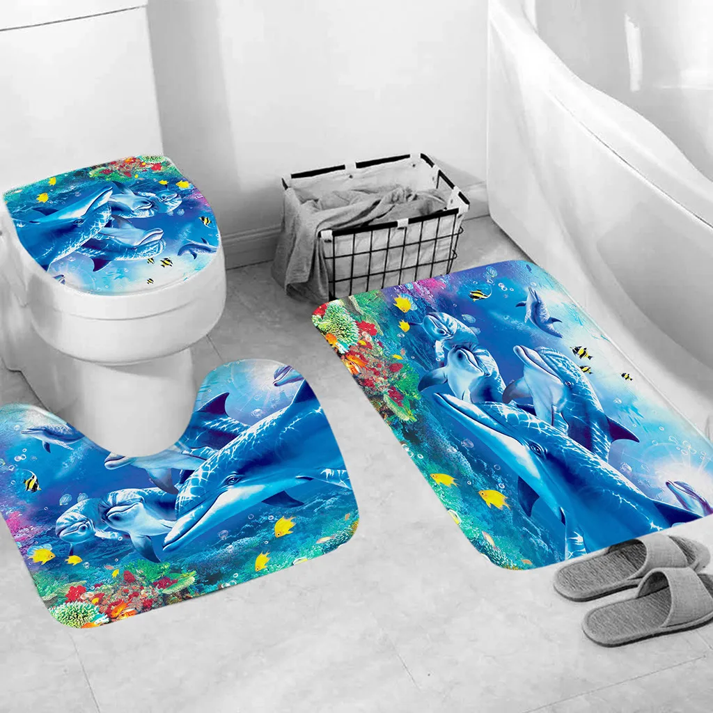 

2019 New Arrivals 3pcs dolphin print Non-Slip Bath Mat Bathroom Kitchen Carpet Doormats Decor Best Selling Dropshipping