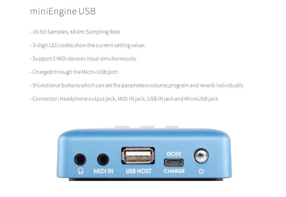 MIDIPLUS miniEngine Pro Módulo de sonido USB externo Bateria литиевый recargable 128 ada MIDI sonidos 64 tonos