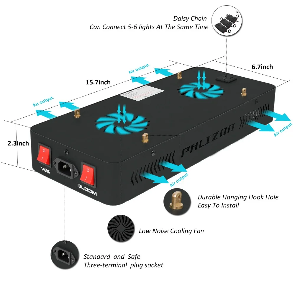 Phlizon растет свет 600 W 900 W 1200 W полный спектр двойной переключатель для парниковых гидропоники комнатных растений Вег и цв