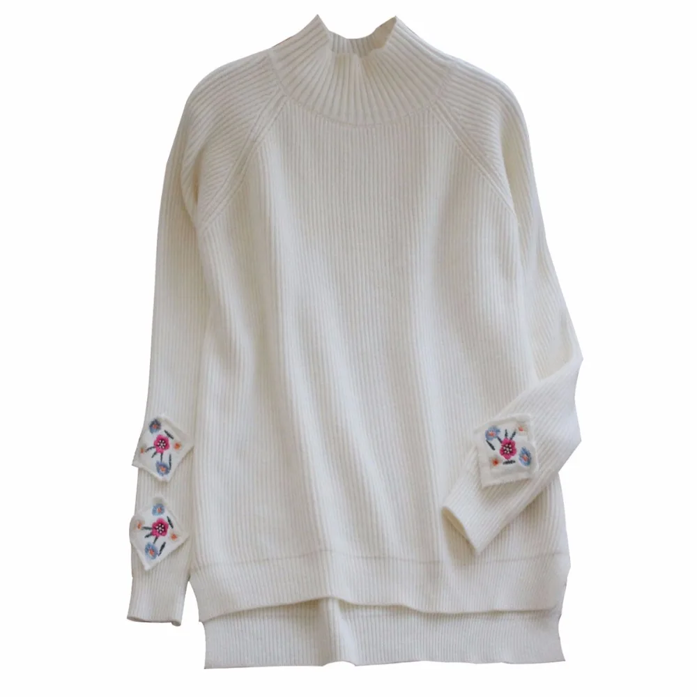 2018 New Fashion Autumn Winter Floral Embroidery Sweater All- Match Women Half Turtleneck Pullovers Knit Tops Student Streetwear | Женская