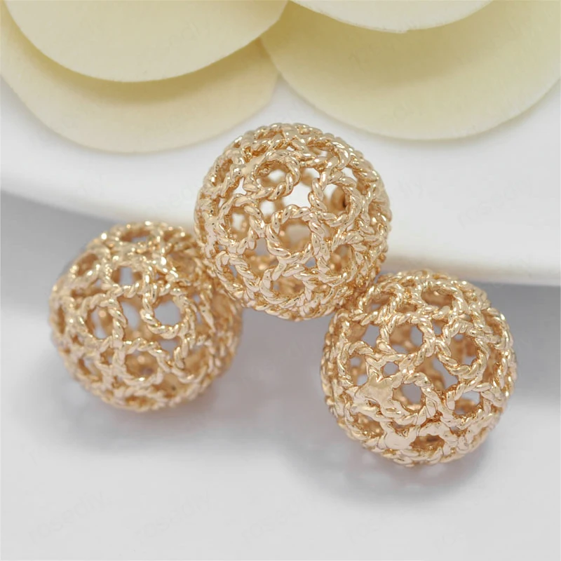 

6PCS 12MM 24K Champagne Gold Color Plated Brass Hollow Twisted Round Spacer Beads High Quality Diy Jewelry Accessories