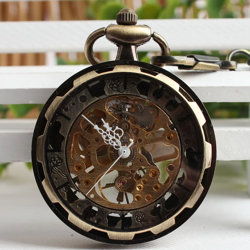 Подарок под старину Стиль открытым Уход за кожей лица полые римские цифры Бронзовый карманные часы FOB Винтаж кулон Механический ручной