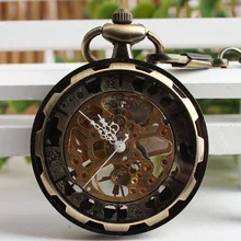 Gift Antique Style Open Face Hollow Roman Numbers Bronze Pocket Watch Fob Vintage Pendant Mechanical Hand Wind Steampunk TJX052
