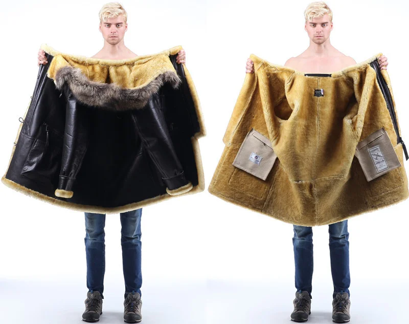 Мужская кожаная куртка бомбер B3 авиаторская с меховой защитой B7|bomber fur|leather