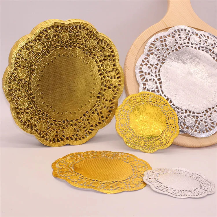 

200 X Gold/Silver Foil Metallic Round Paper Doilies Golden Foil Paper For Party Wedding Wholesale-4.5"/5.5"/6.5"/7.5"/8.5"