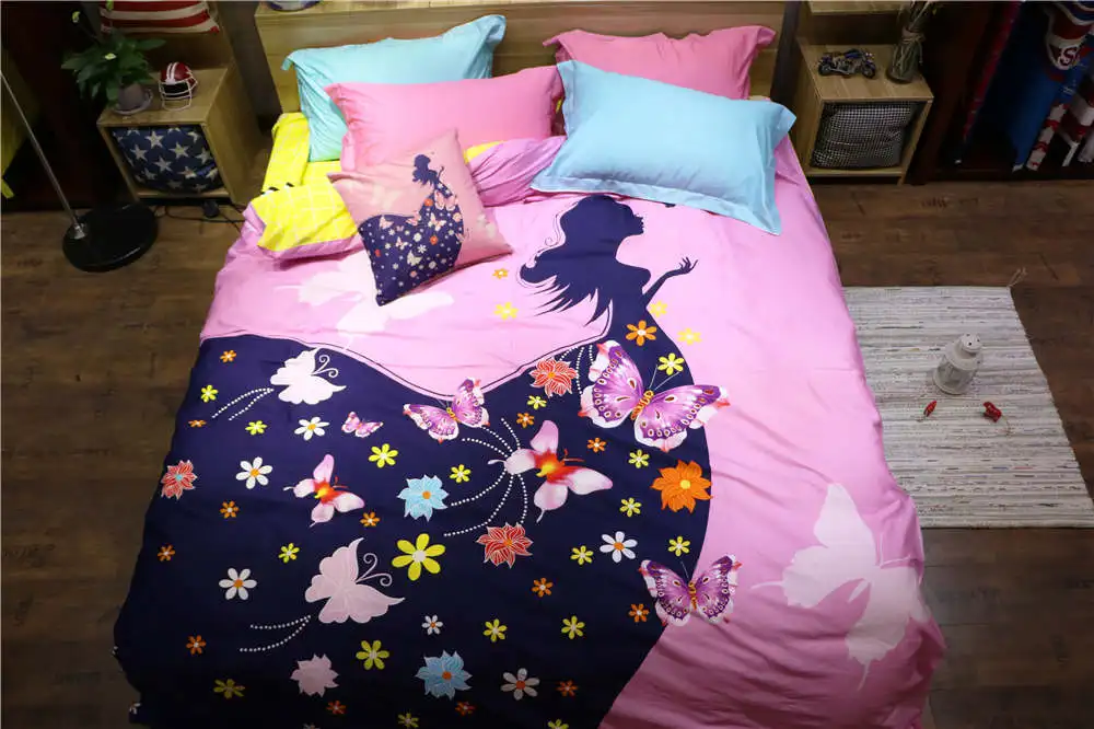 Girl Butterfly Printed Bedding Full Queen Size Comforter Sets