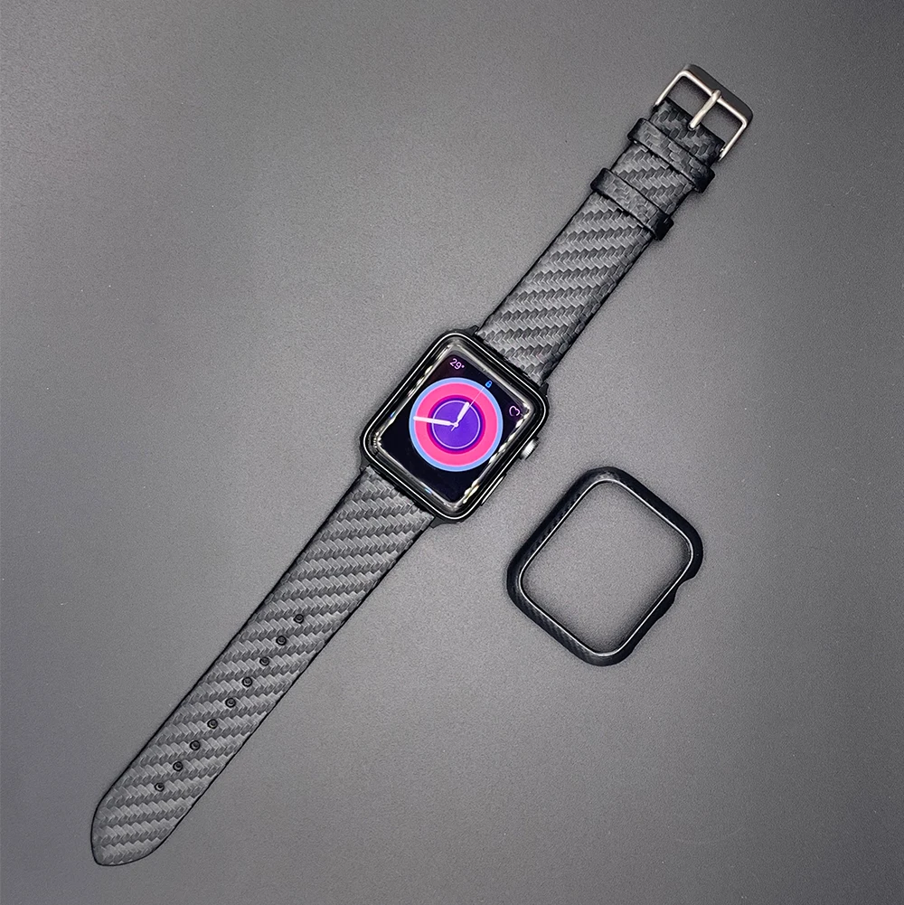 Новый кожаный Имитация углерода волоконная полоса для Apple Watch 40 мм 44 серии 2 3 4 Iwatch Band38mm 42 с защитной крышкой