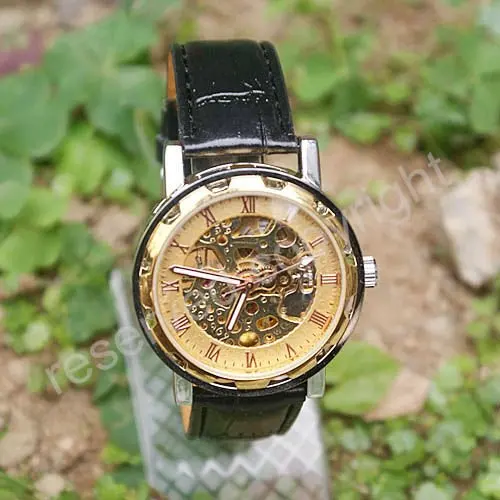Luxury Brand New Automatic / Wind Up Mechanical Golden Tone Dial Mens Wrist Watch Nice Xmas Gift