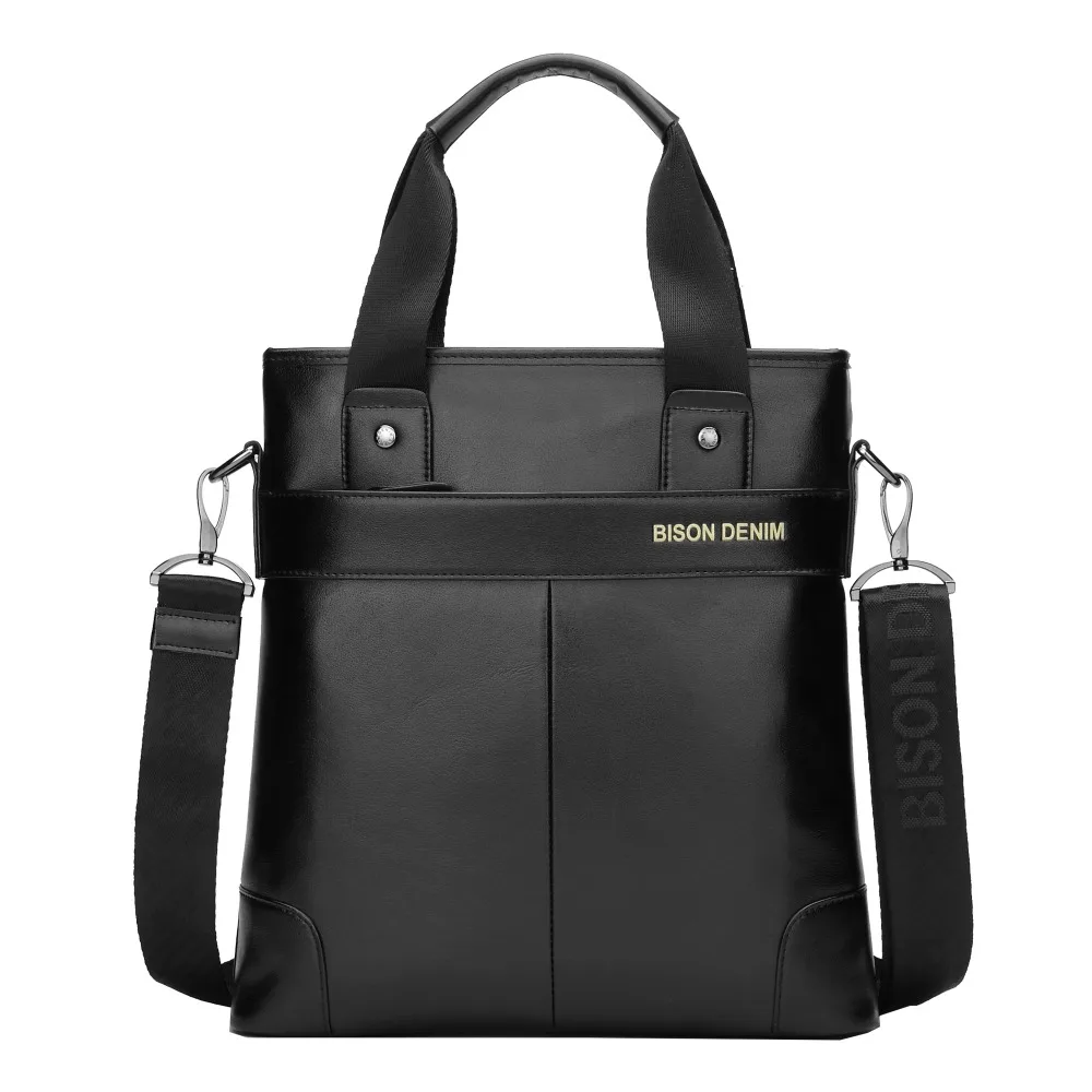 Мужская деловая сумка мессенджер BISON DENIM из натуральной кожи через плечо коровьей