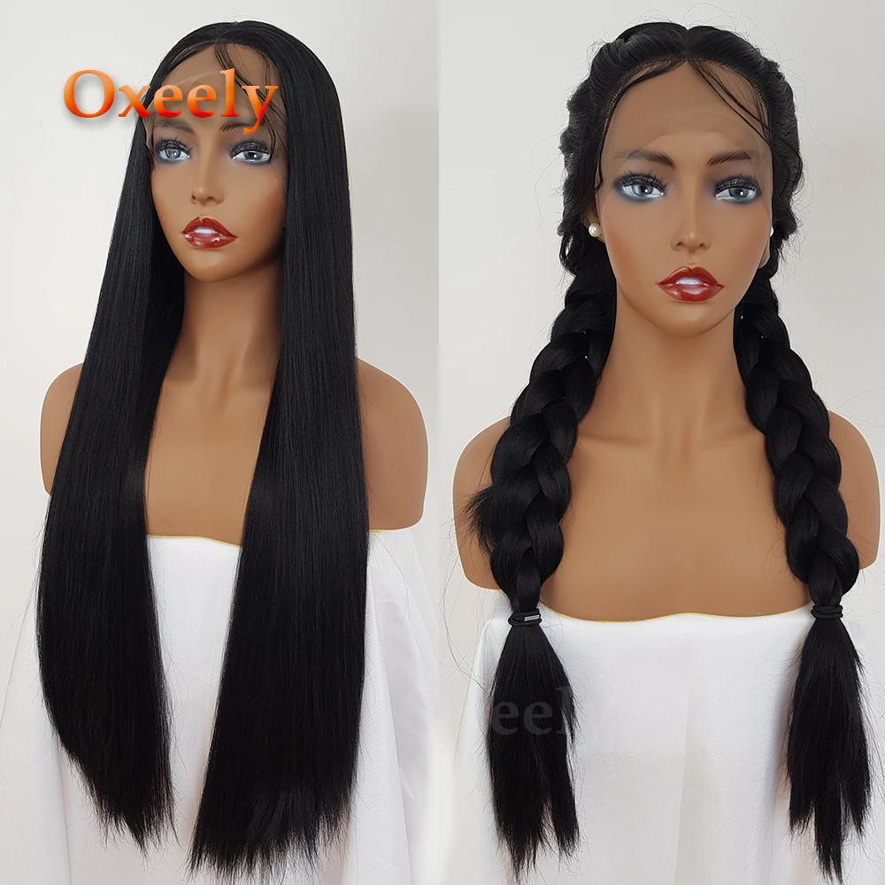 Oxeely короткие черные волосы синтетические на кружеве парики боб прямые волосы Yaki парики для черных женщин с волосами младенца термостойкие