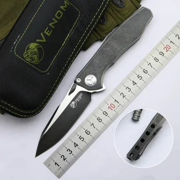 Best Kevin John VENOM Integrated Wing Black S35VN SOLID Titanium Fin Folding Knife Ceramic Ball Bearing Camping Hunting EDC Tools