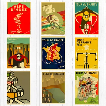 

Bicycle Marathon Canvas Painting Vintage Wall Kraft Posters Coated Stickers Home Decoration Wall Picture for Living Room Gift