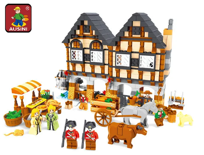 AUSINI 28001 Luxury Farm Holiday House Building Blocks Sets 884pcs Construction Bricks Boy Kids Toys block-set
