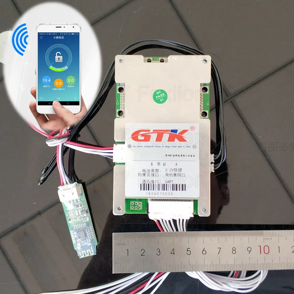 

24V Lifepo4 8S 20A 30A 40A smart bms 60A 50A static balance with charge display communication UART with android Bluetooth App