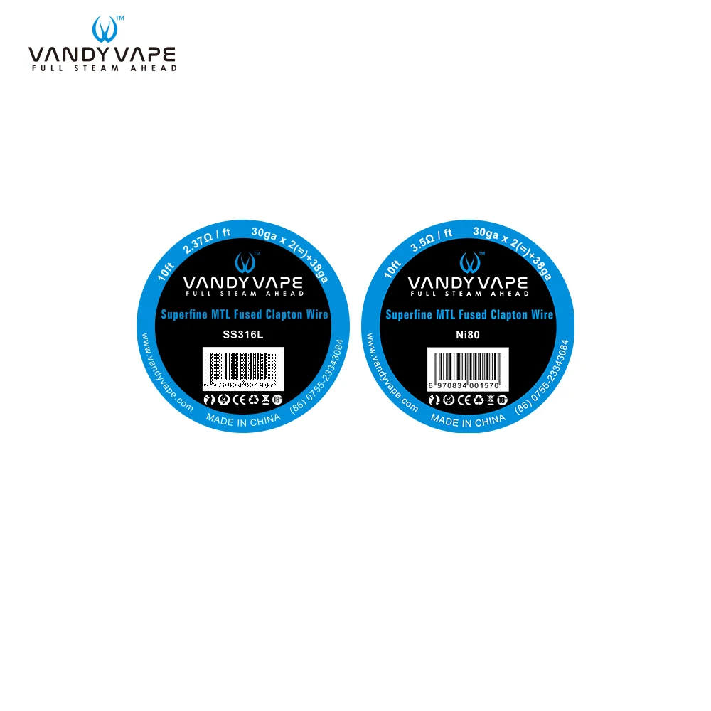 Оригинальный атомайзер Vandy vape Superfine MTL плавленый Clapton SS316L/NI80 Wire 30ga * 2 + 38ga 10ft 30gA 2(=)+ 38GA