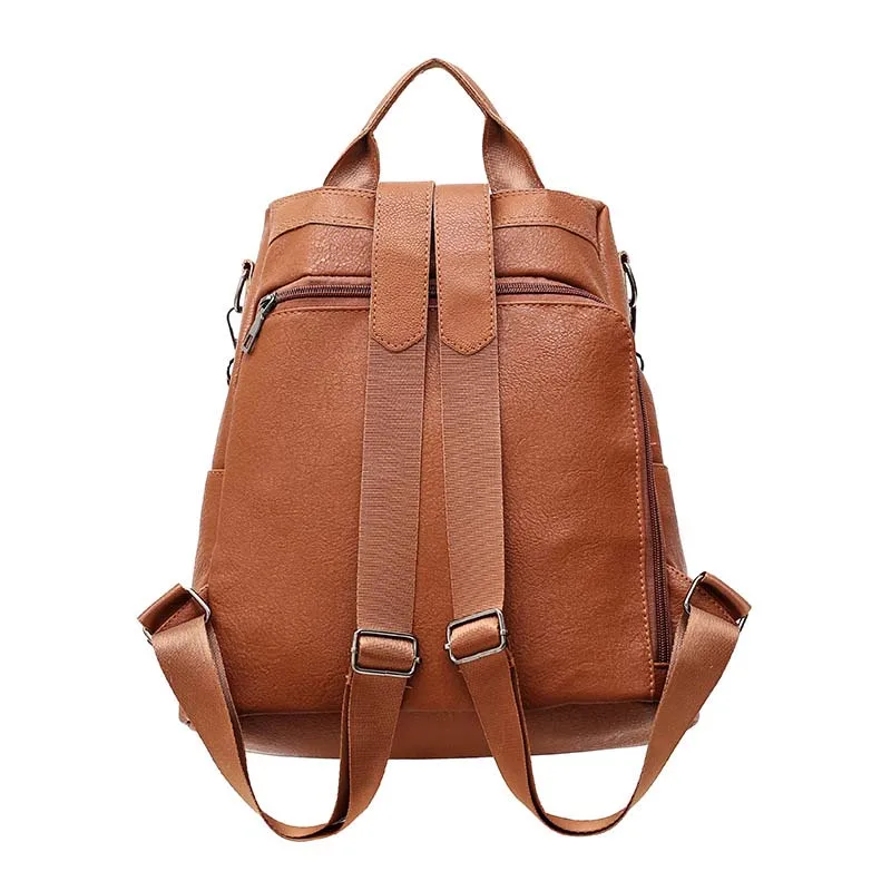  Women Female PU Leather Anti-theft Backpack Classic Solid Color Zipper Large Capacity Fashion Shoul - 33050466625