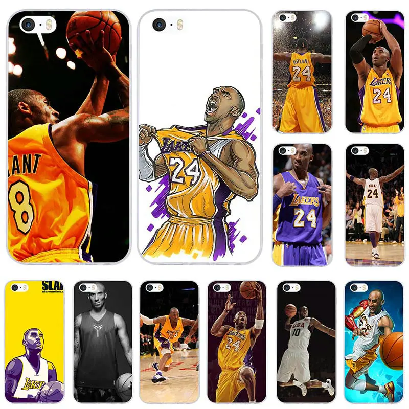 

Soft TPU Silicone Mobile Phone Cases for iPhone 6S 6plus 7 7plus 8 8Plus X 5 5S 5C SE 4 4S Bags Basketball Superstar Kobe Bryant