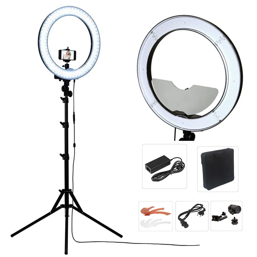 bilder für Studio Dimmbare 18 "55 Watt 5500 Karat LED Kamera Spiegel Video Ring Licht Kit mit 2 Mt Stehen, farbe Filer und Tragetasche für Make-Up Foto bilder für Studio Dimmbare 18 "55 Watt 5500 Karat LED Kamera Spiegel Video Ring Licht Kit mit 2 Mt Stehen, farbe Filer und Tragetasche für Make-Up Foto