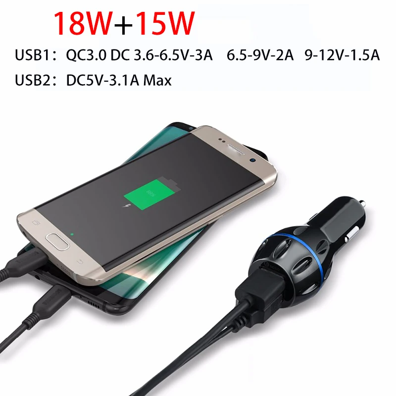 AMEEC Car Charge 5V 3.1A 2 USB Auto Chargers Mobile Phone Car-Charge QC 3.0 Auto Charging Led Display Support Drop Shipping (11)