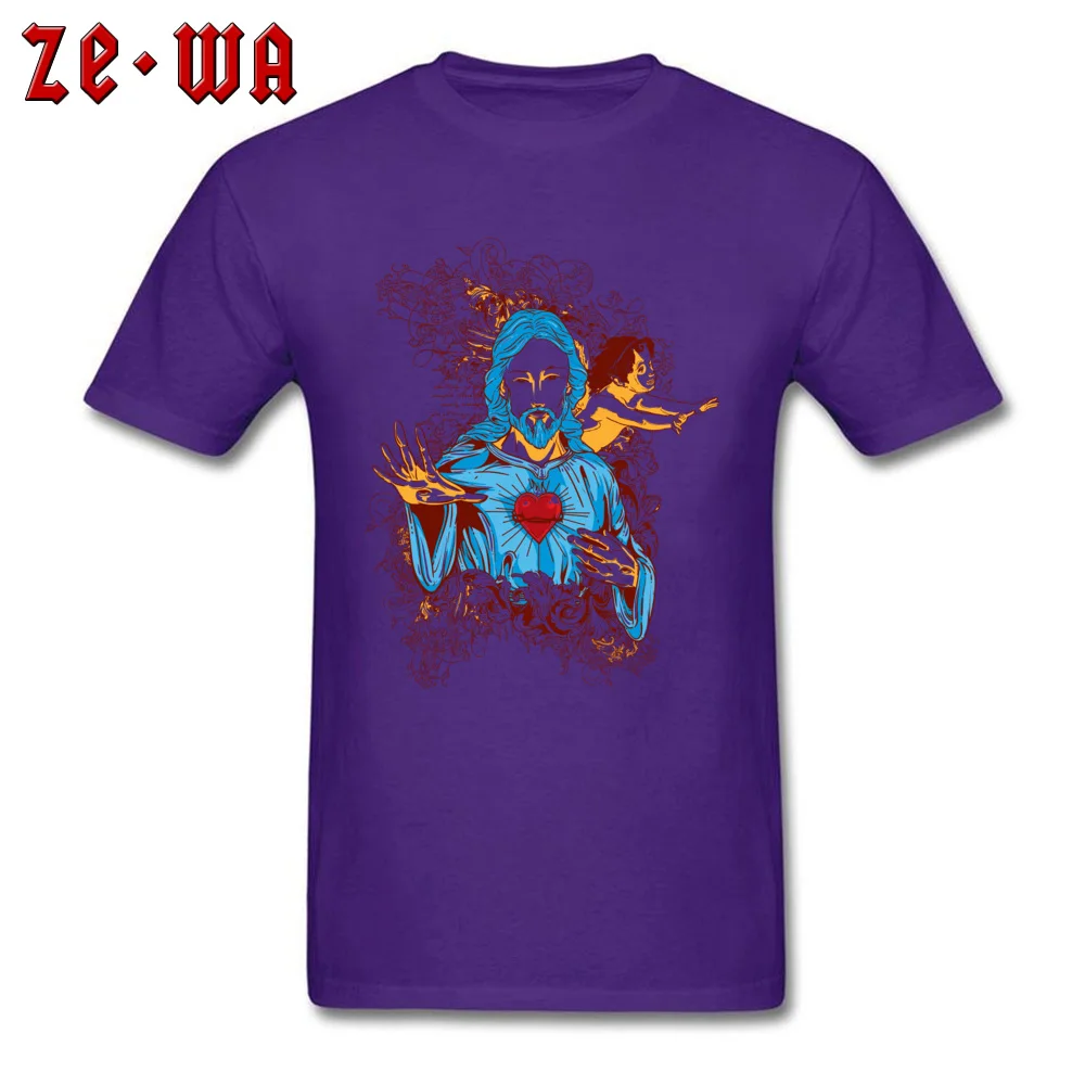 jesus angel printing825 Cotton Fabric Tees for Men Casual T Shirts Europe 2018 Newest Crew Neck Tops Shirts Short Sleeve jesus angel printing825 purple