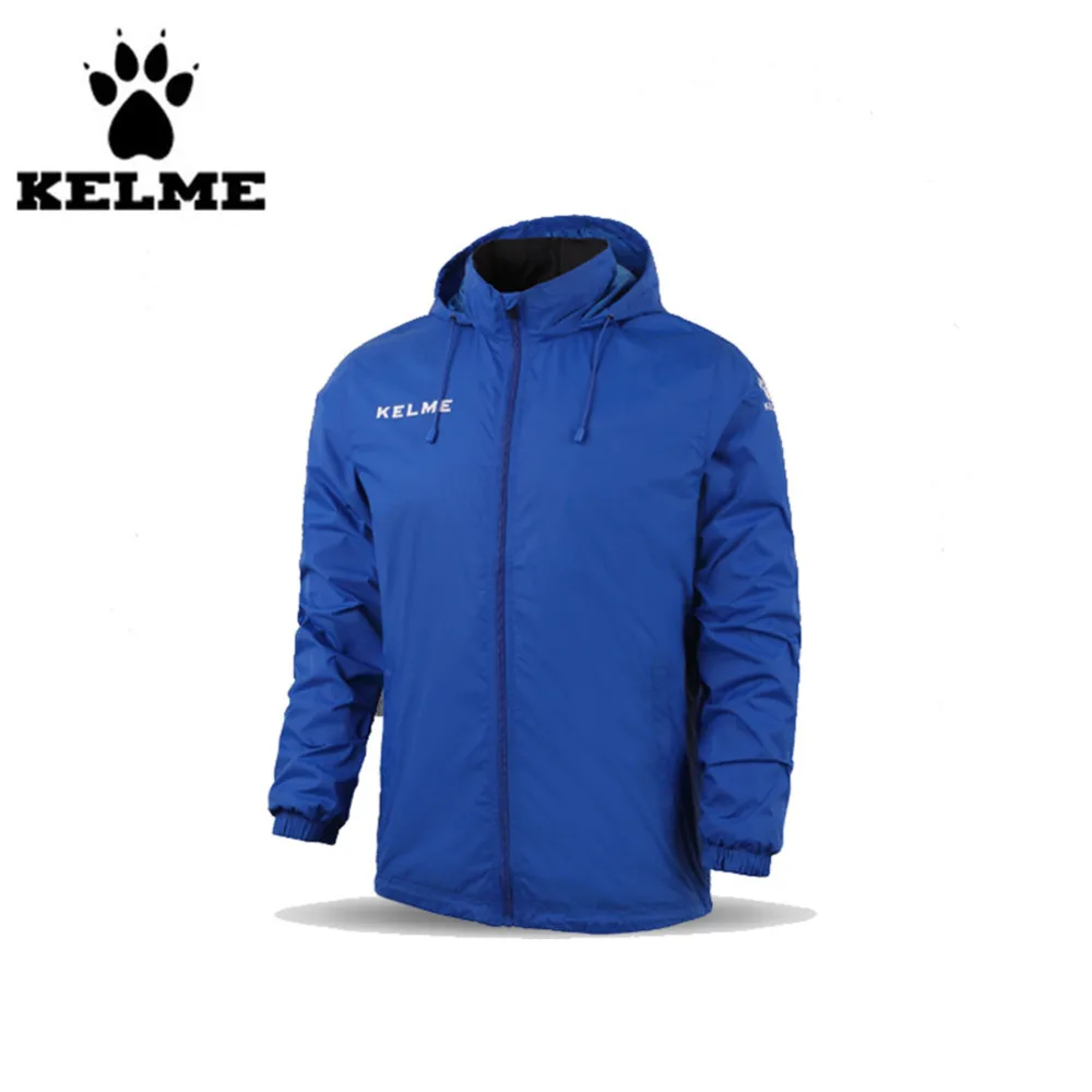 

Kelme Men's Stand Collar Waterproof Raincoats Hooded Jacket K15S604 Blue