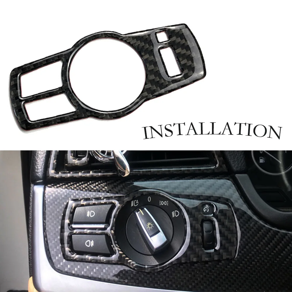 cheap JEAZEA Carbon Fiber Headlight Switch Buttons Cover Trim Stickers For BMW 5 7 Series F10 F07 X3 X4 2009 2013 2014 2015 2016 2017
