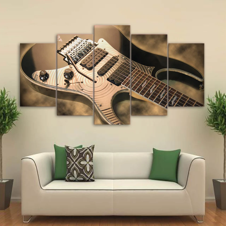 

Canvas Wall Art Frame Home Decor Pictures 5 Pieces Electric Guitar Paintings Vintage Music Instrument Posters HD Printed PENGDA