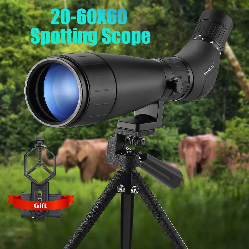 BOBLOV B60HD 20-60X60 Spotting Scope Waterproof BAK4 Prism + Phone Mount with Tripod for Target Shooting BOBLOV B60HD 20-60X60 Spotting Scope Waterproof BAK4 Prism + Phone Mount with Tripod for Target Shooting