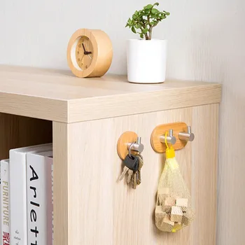 

Adhesive Natural Bamboo Stainless Steel Hook Wall Clothes Bag Headphone Key Hanger Kitchen Bathroom Door Towel Rustproof Shelf