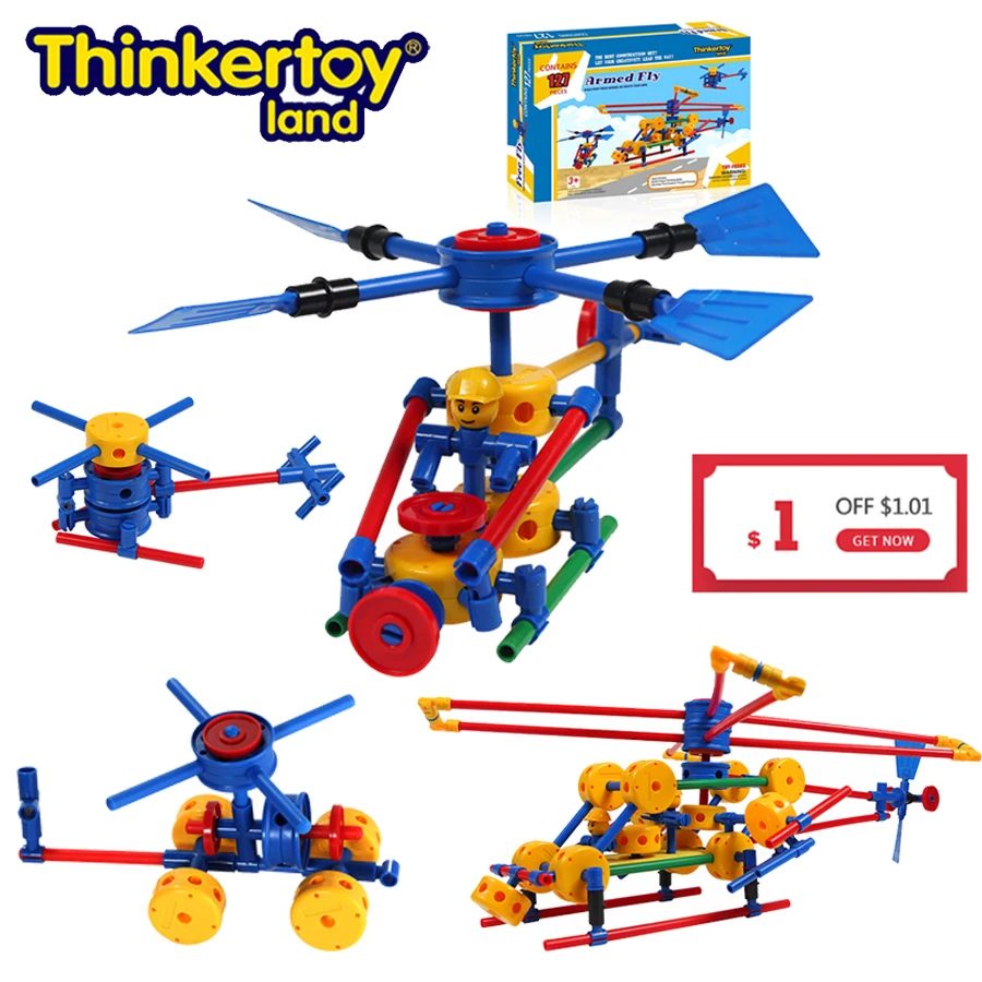 

Thinkertoy Land 127 PCS Self-Locking Bricks Airplane Models Kids Educational Building Blocks Toddles Creative Construction Toys