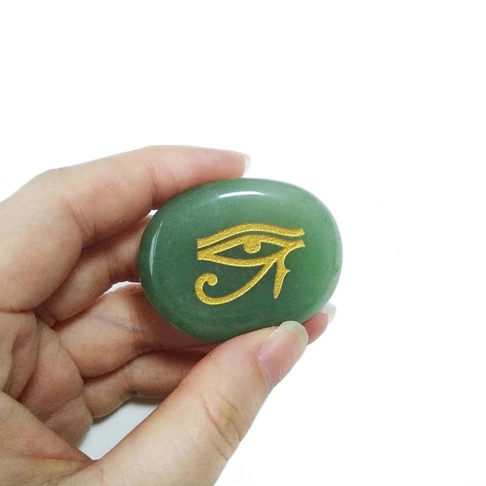 Натуральный камень зелёный авантюрин Кристалл Выгравированный Египетский левый глаз Хоруса набор символов на розовом кварце рейки целебные пальмовые камни