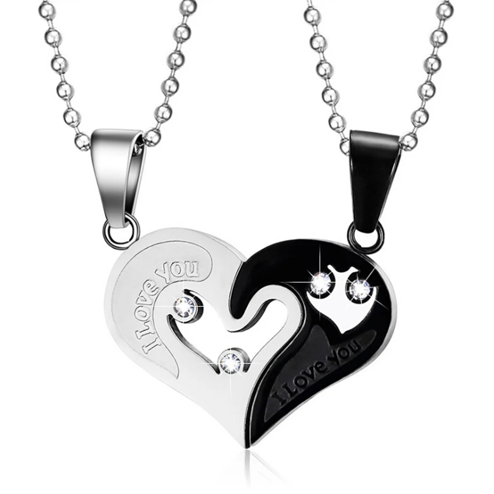 4 стиля сердца пара ожерелье s для влюбленных I Love You 1/2 романтическое Ожерелье Подвеска из нержавеющей стали парная подвеска на ожерелье - Окраска металла: black