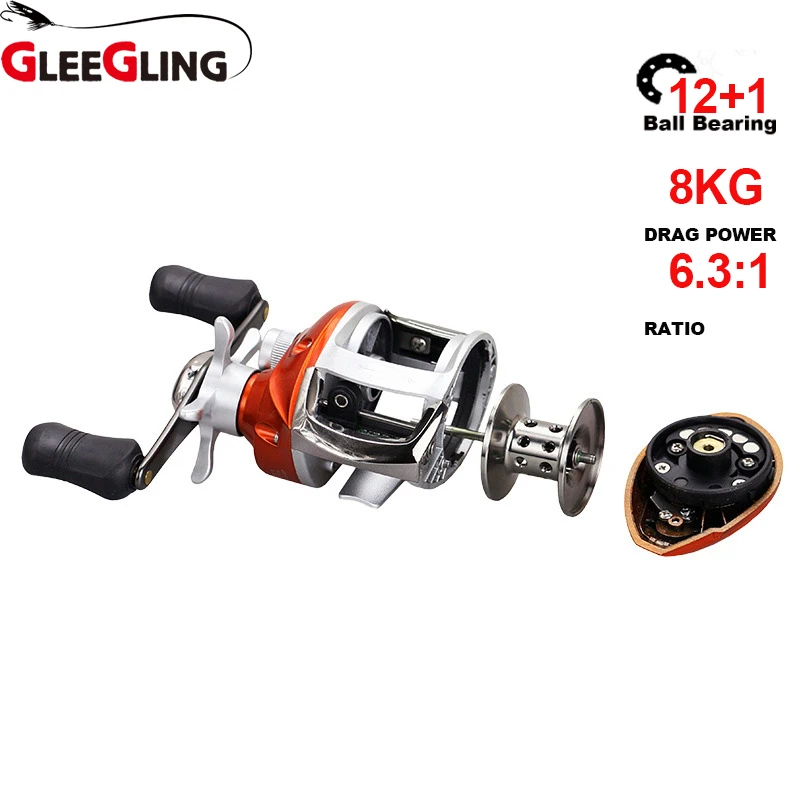 GLEEGLING Магнитная Тормозная система Макс 8 кг/17,6lb рыболовная Катушка 12 BB+ 1 Шариковые подшипники 6,3: 1 идеальная низкая передаточная катушка
