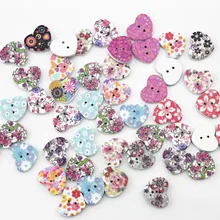 600 шт дерево kitsch цветочные краски многоцветные кнопки, деревянные, в форме сердца, красочный узор для Ювелирная Кнопка 18 мм