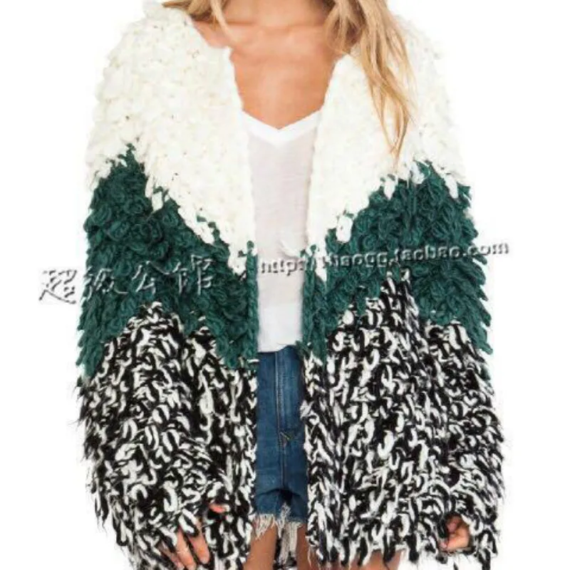 Толстый шерстяной свитер ручной вязки хит цвет женский свободный пиджак с кисточками OL мохеровое вязаное пальто шерстяной Круглый длинный кардиган