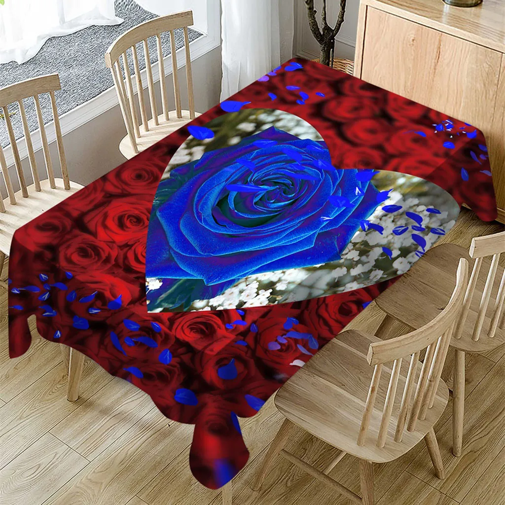 

Valentine's Tablecloth Print Rectangle Table Cover Holiday Party Home Decor Table Cloth Romantic Rose Worldwide Pattern