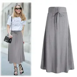 Высокое качество Женская сезон весна лето сплошной цвет модная юбка с высокой талией юбки Jupe Longue Femme # BZ